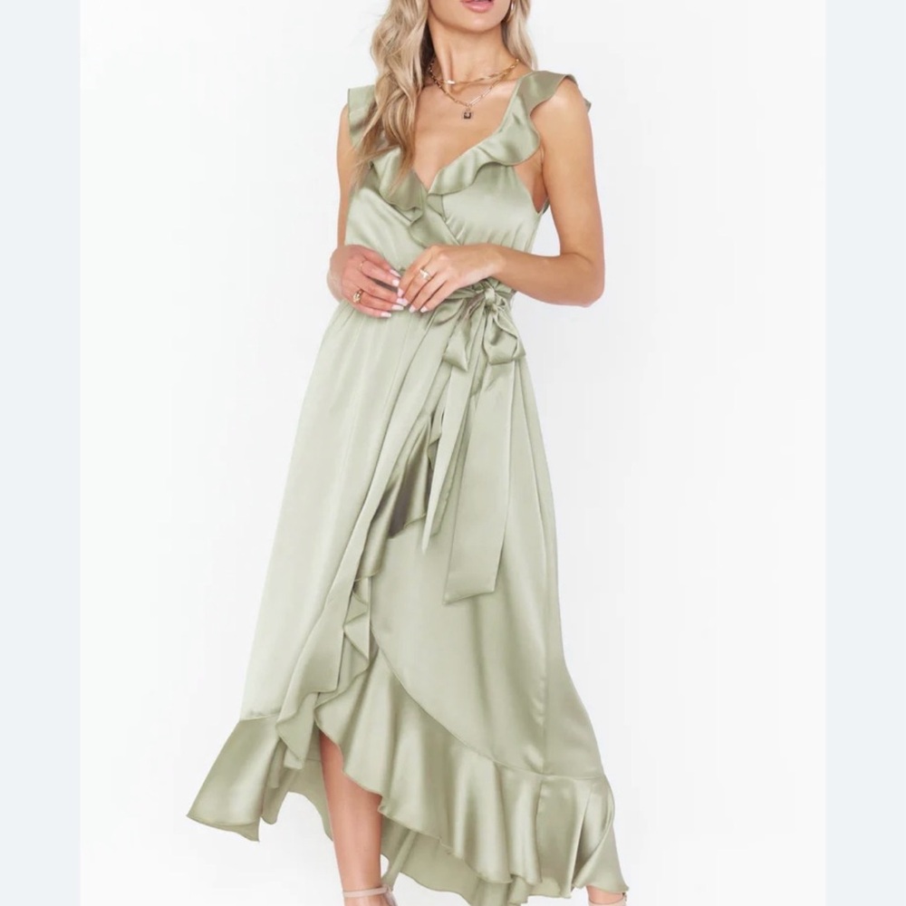 Show Me Your MuMu Savannah Ruffle Wrap Dress in Sage Green Size Medium